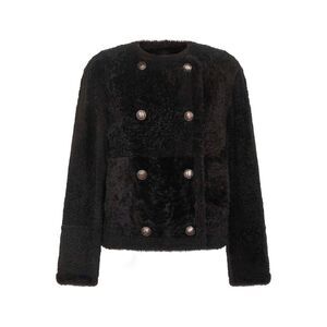Brunello Cucinelli Women Brown Shearling Fuzzy Reversible Cropped Pea Coat